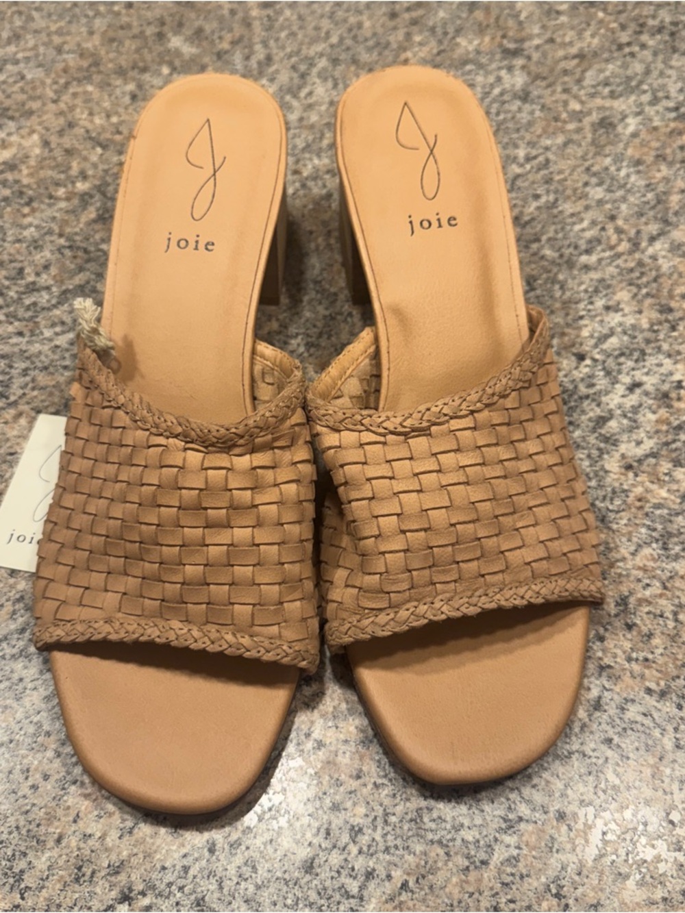 Joie Tan Leather Woven Slides. 9.5